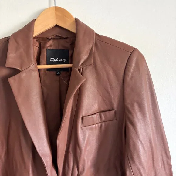Madewell The Larsen Blazer in Clifftop Brown Leather NEW